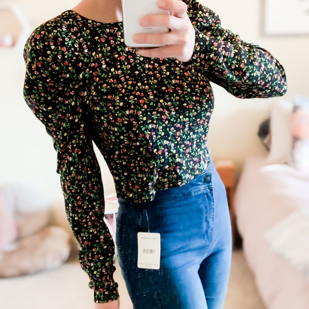 AFRM Printed Puff Sleeve Shirt Floral Print NWT S